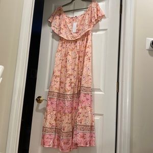 AaKaa Pink Floral Maxi Medium NWT